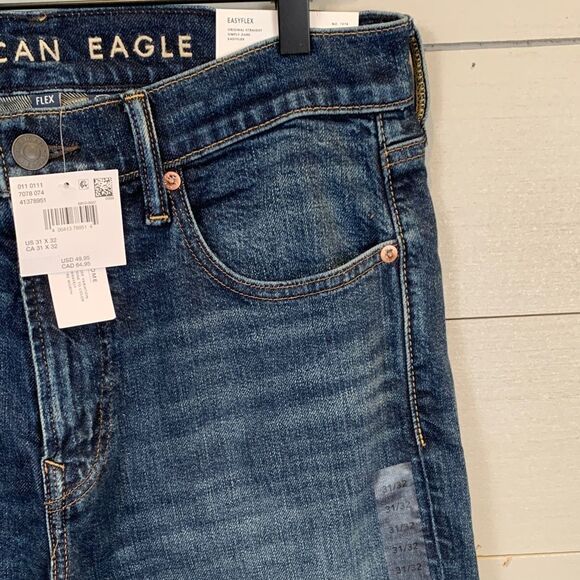 American Eagle Outfitters Men's Dark Blue Straight Jeans easy flex NWT 31x32 - Picture 6 of 12